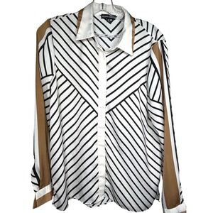 Modern Works Women's Geometric‎ Stripe Button Down Shirt Long Sleeve Size M